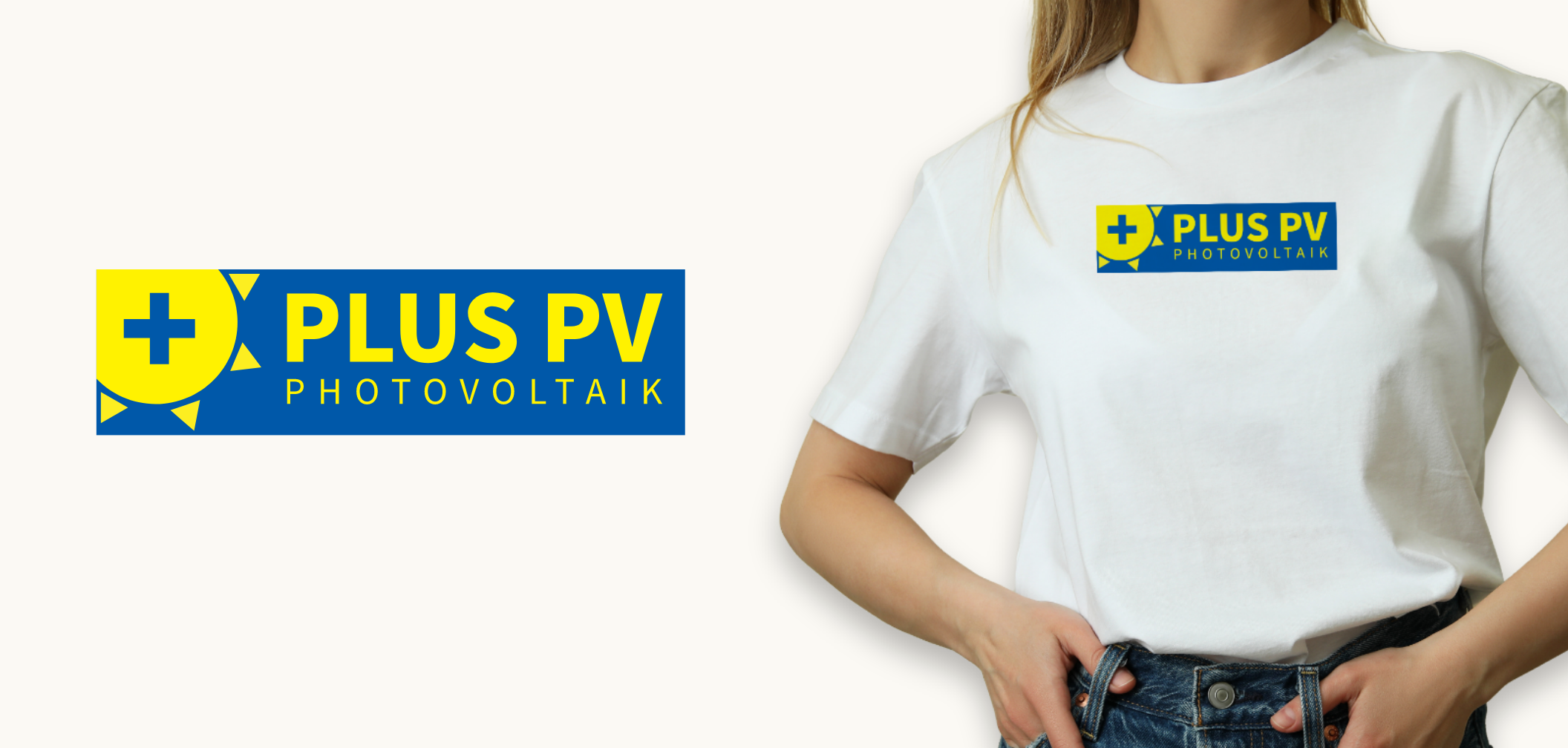 PV Plus Logo sowie ein T-Shirt mit dem PV Plus Logo.