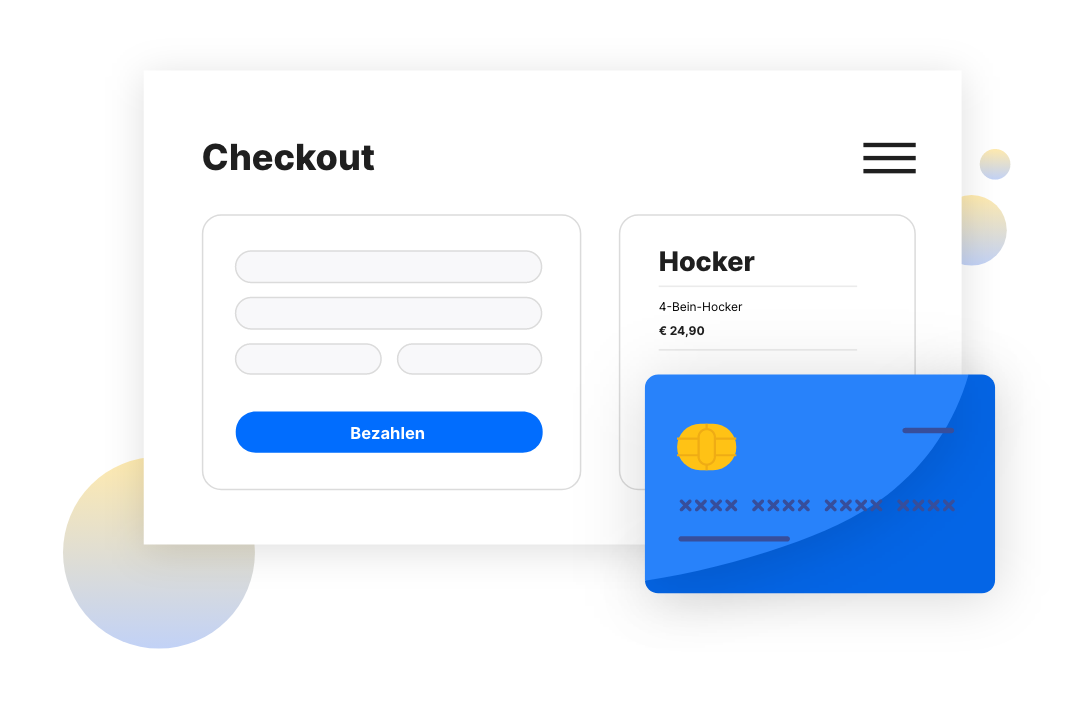 Ein abstrakter Checkout-Screen mit Kreditkarte.
