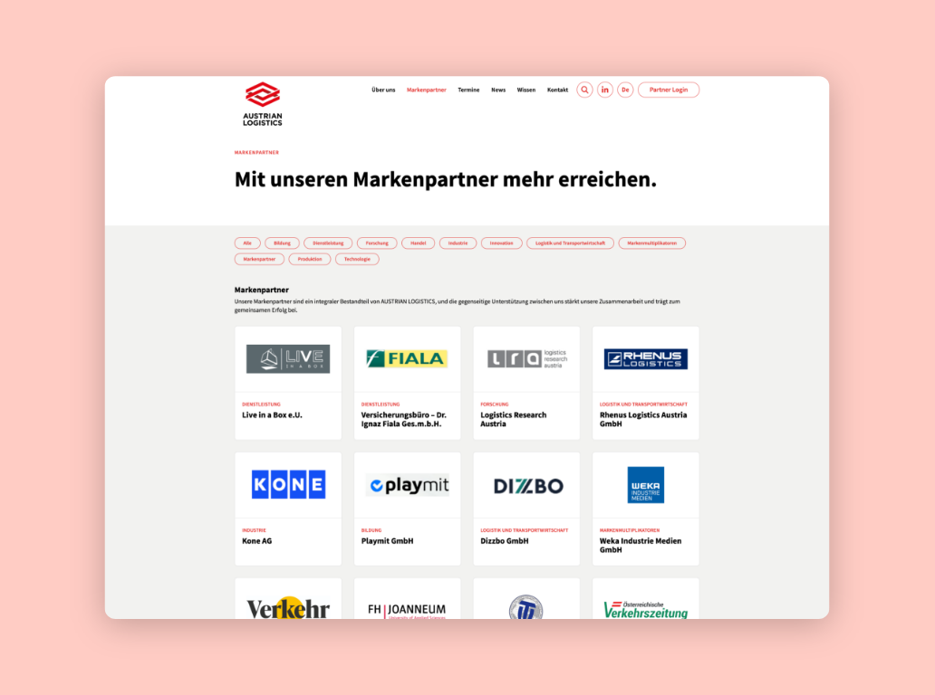 Desktop-Screenshot mit den Partnern von Austrian Logistics.