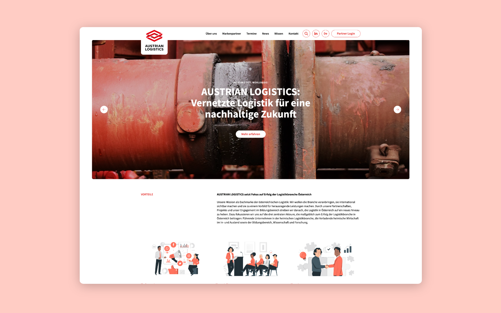 Desktop-Screenshot der Startseite von Austrian Logistics.