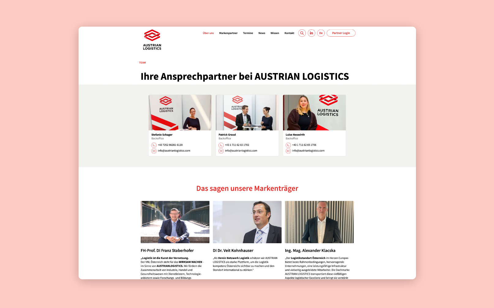 Desktop-Screenshot mit dem Team von Austrian Logistics.