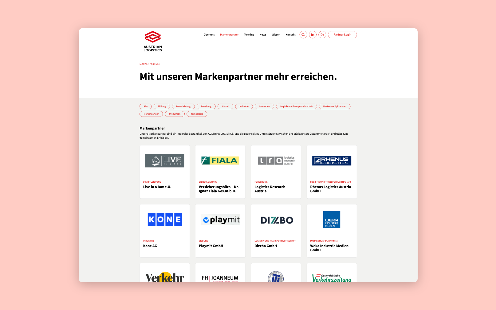 Desktop-Screenshot mit den Partnern von Austrian Logistics.