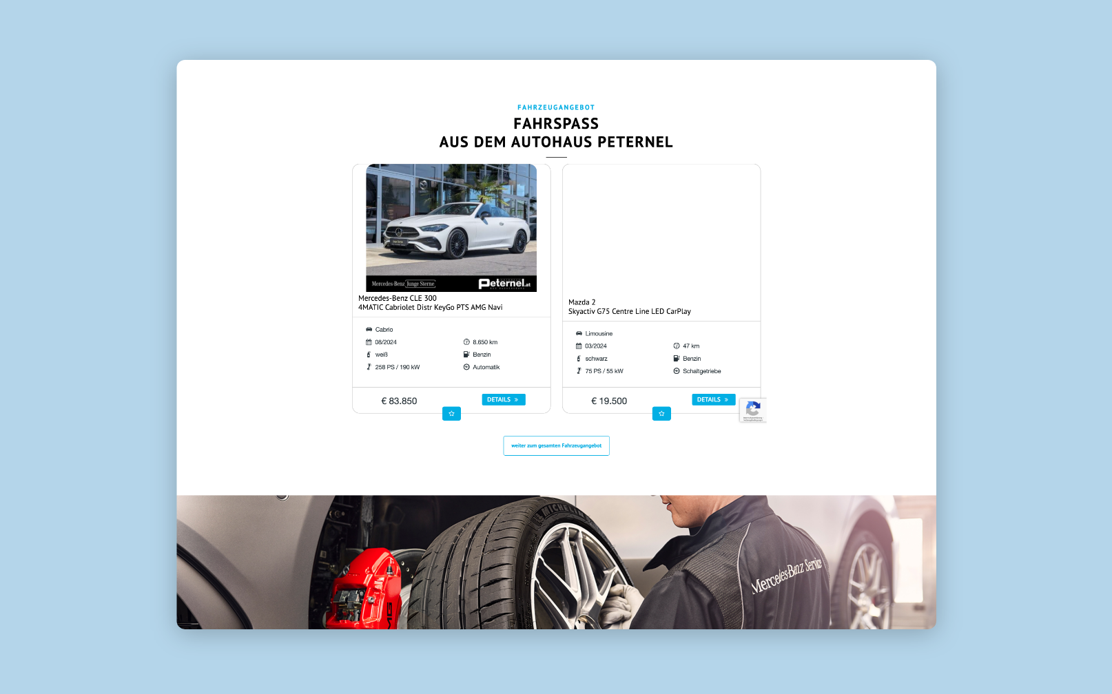 Desktop-Screenshot einer Detailseite mit Informationen zu einem Fahrzeug.