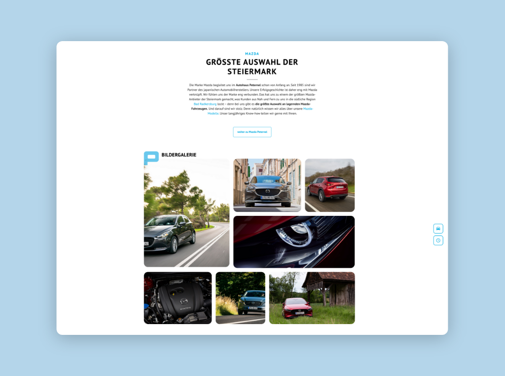 Desktop-Screenshot einer Bildergalerie mit Fahrzeugen von Peternel.