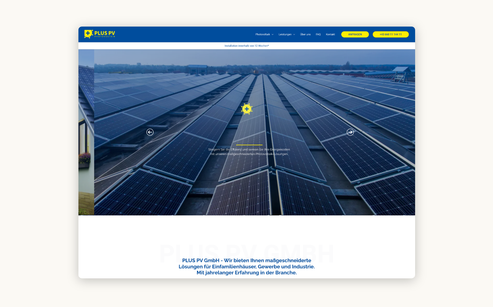 Desktop-Screenshot der Startseite von Plus PV.