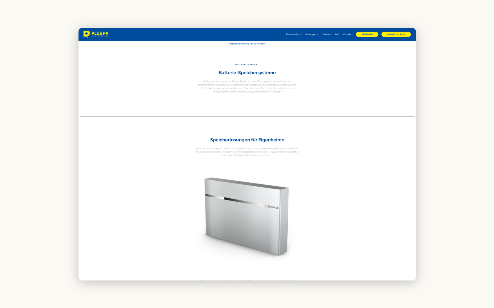 Desktop-Screenshot mit einer Übersicht der Energiespeichersysteme von Plus PV.