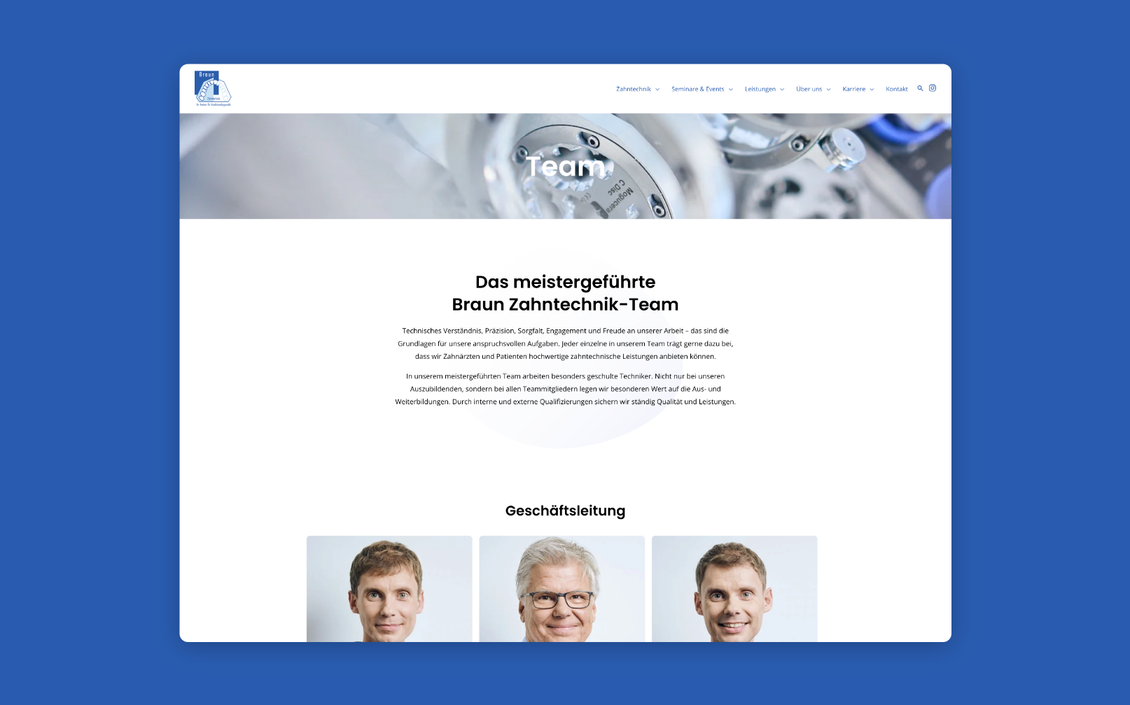 Desktop-Screenshot mit dem Team von Braun Zahntechnik.