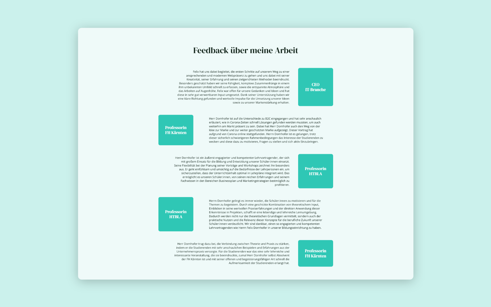 Desktop-Screenshots mit Kundenfeedback zu Projekten von Felix Dornhofer.