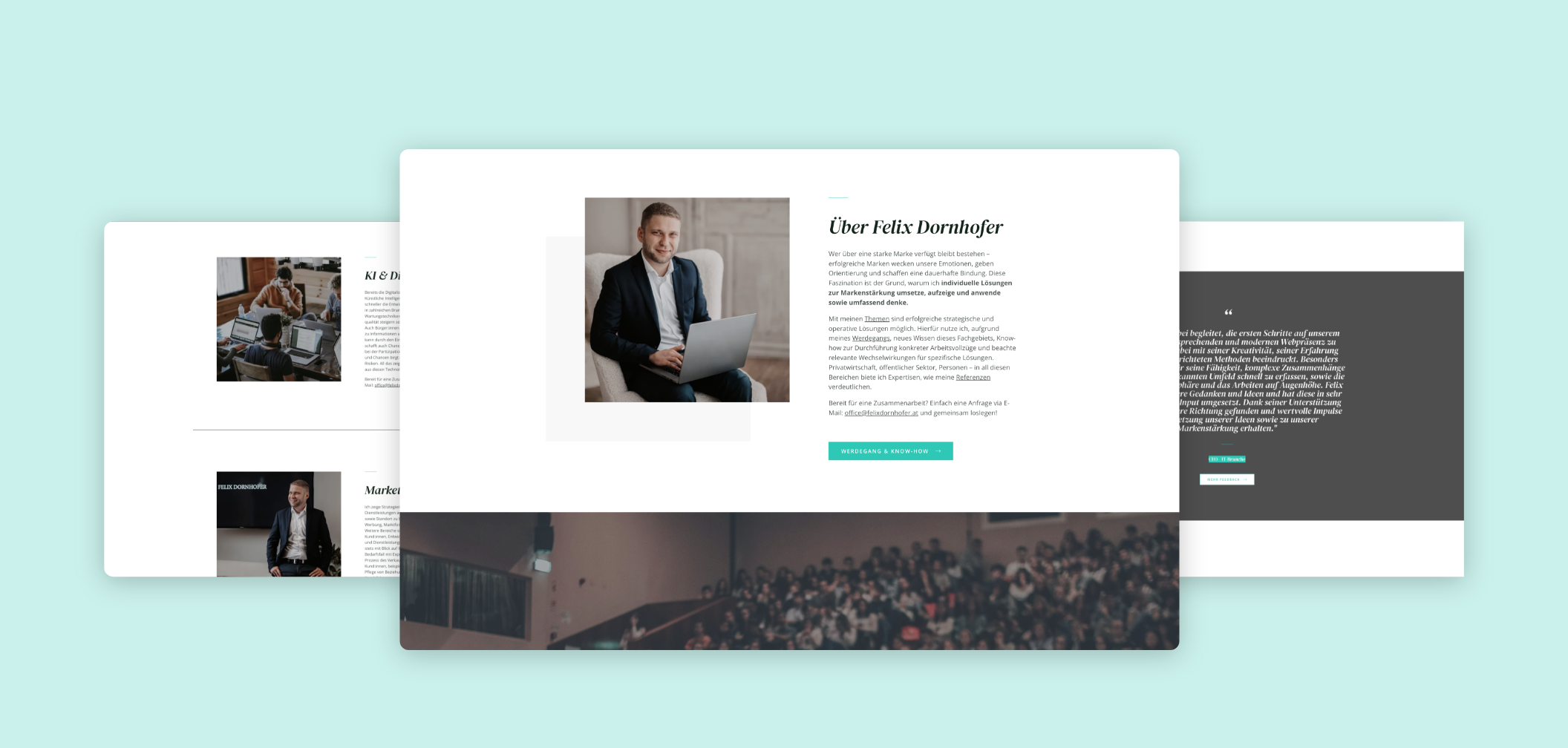 Desktop-Screenshot der „Über mich“-Seite von Felix Dornhofer.