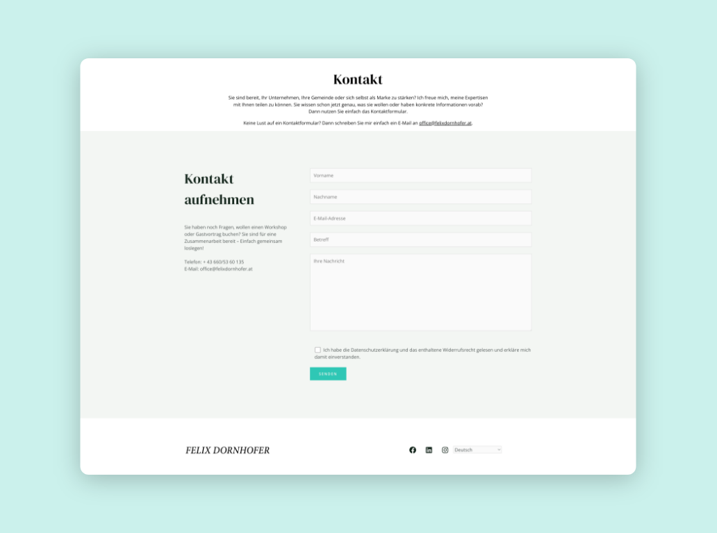 Desktop-Screenshot des Kontaktformulars von Felix Dornhofer.
