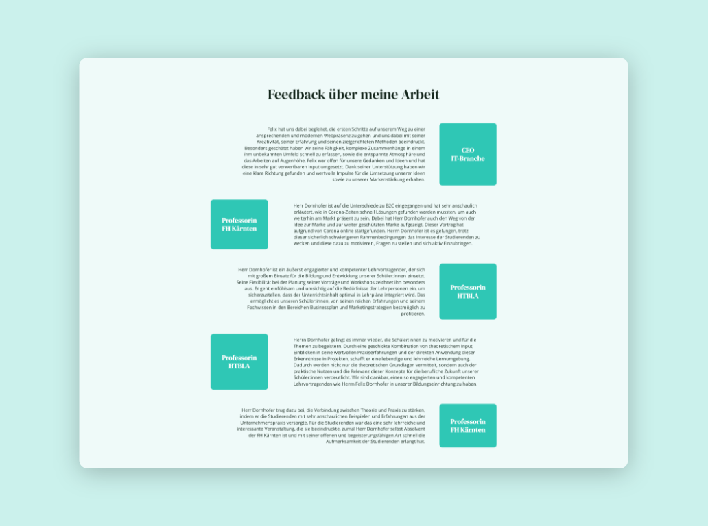 Desktop-Screenshots mit Kundenfeedback zu Projekten von Felix Dornhofer.