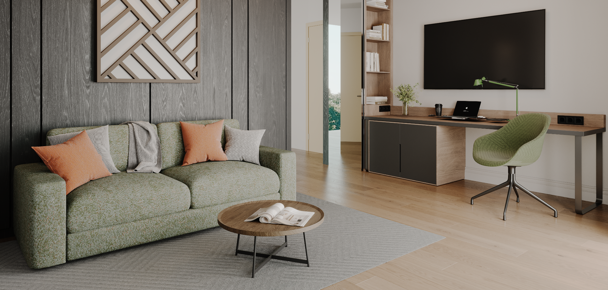 Hotelzimmer im Steiermarkhof Hotel mit Couch und Fernseher.