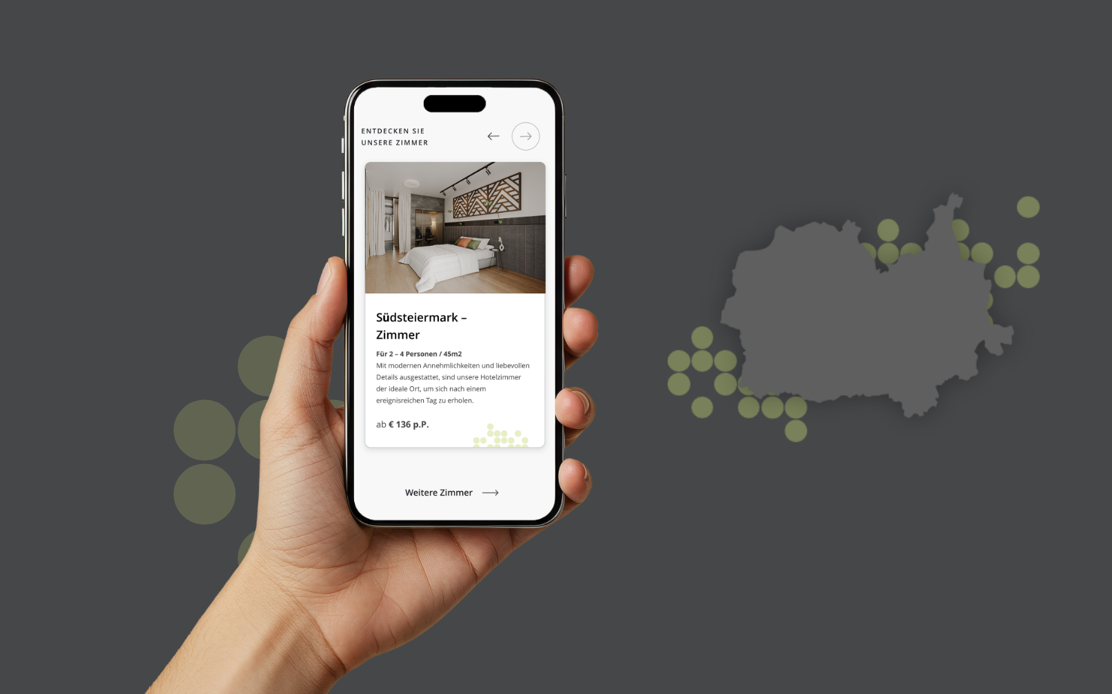 Smartphone-Screenshot der Startseite des Steiermarkhof Hotels.