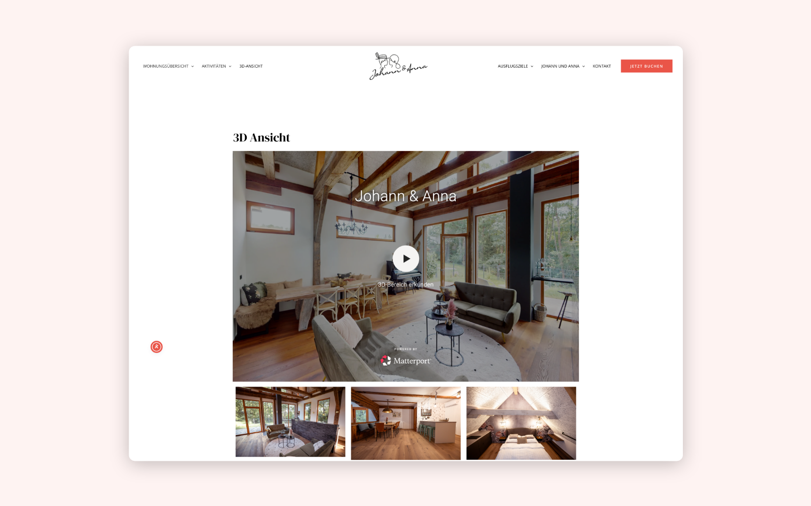 Desktop-Screenshot eines 360-Grad-Videos eines Zimmers der Johann & Anna – Ferienwohnungen.