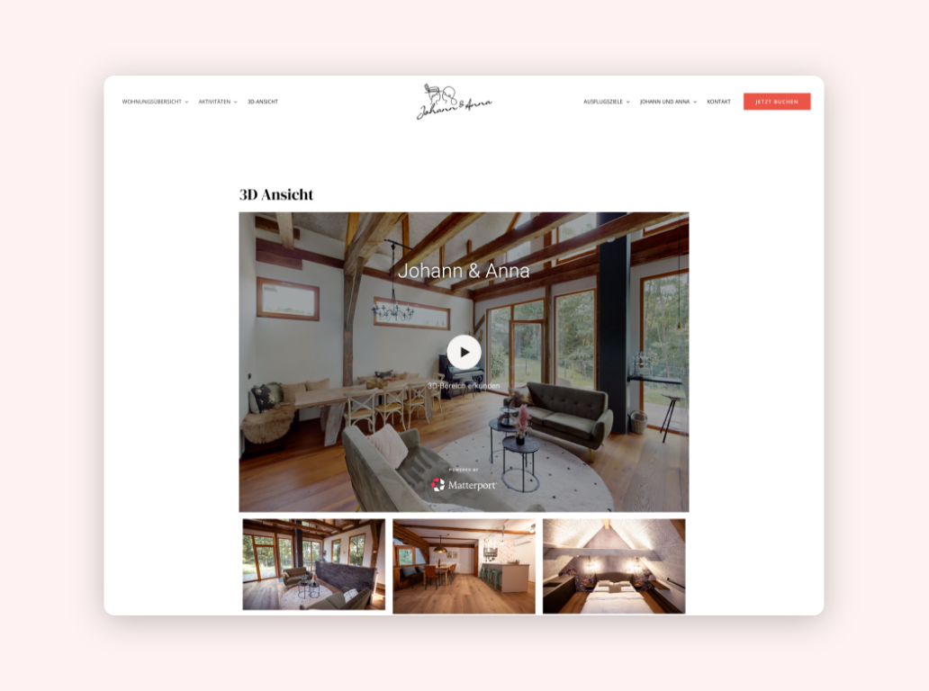 Desktop-Screenshot eines 360-Grad-Videos eines Zimmers der Johann & Anna – Ferienwohnungen.