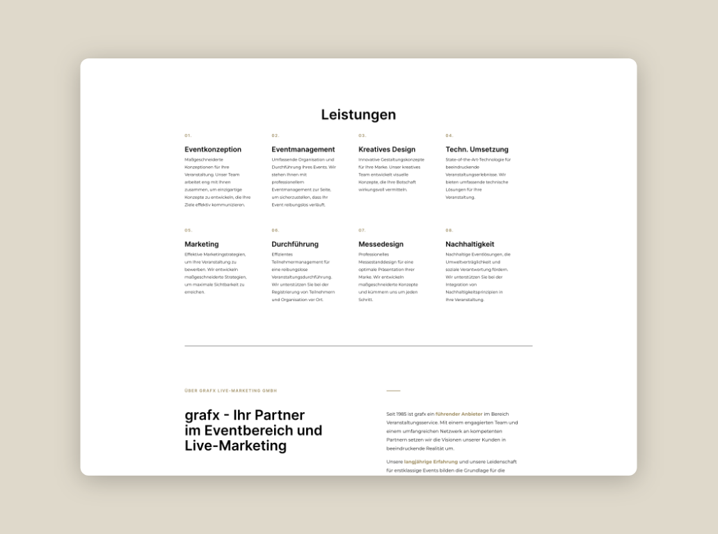 Desktop-Screenshots zu den Vorteilen von Grafx Graz.