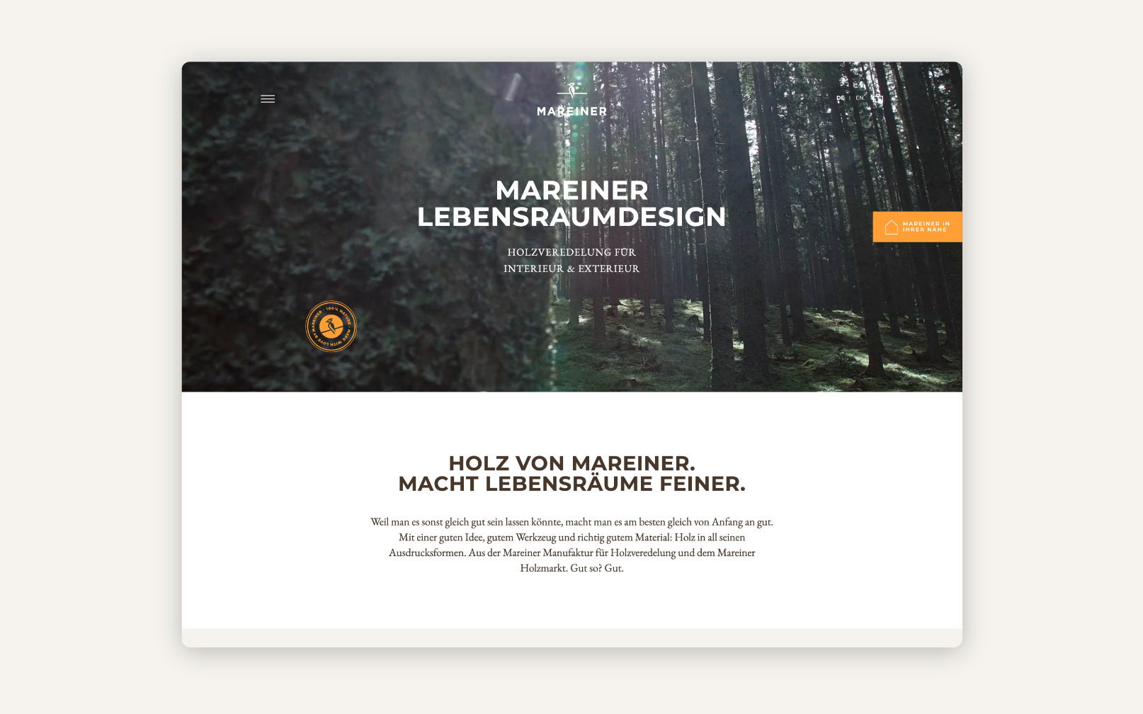 Desktop-Screenshot der Startseite mit einem Waldbild.