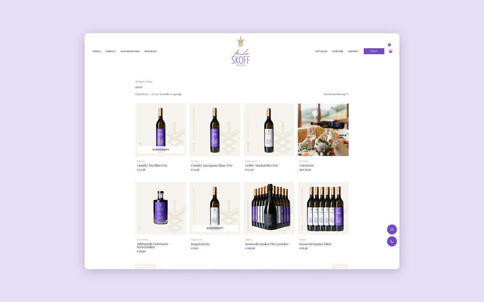 Desktop-Screenshot des Wein-Onlineshops.