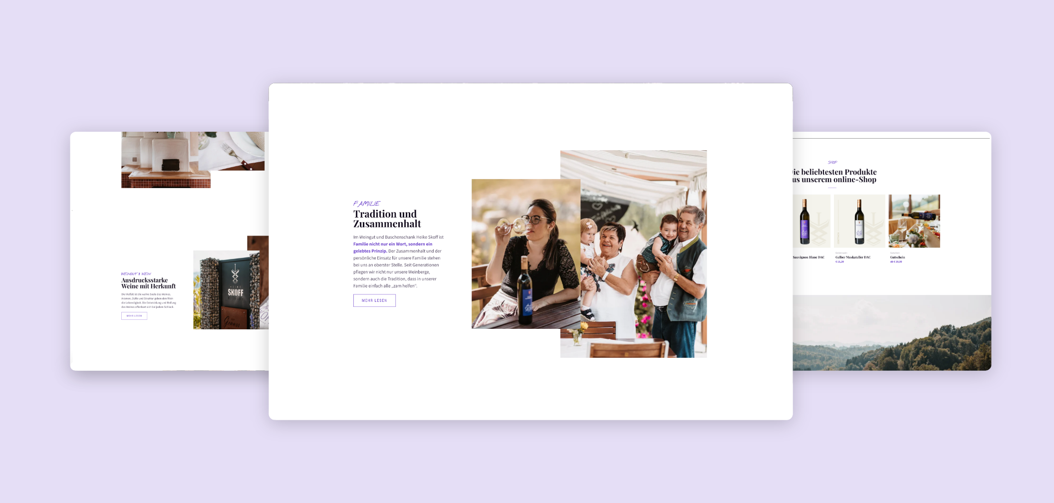Drei Desktop-Screens mit Einblicken in das Skoff-Weingebiet.
