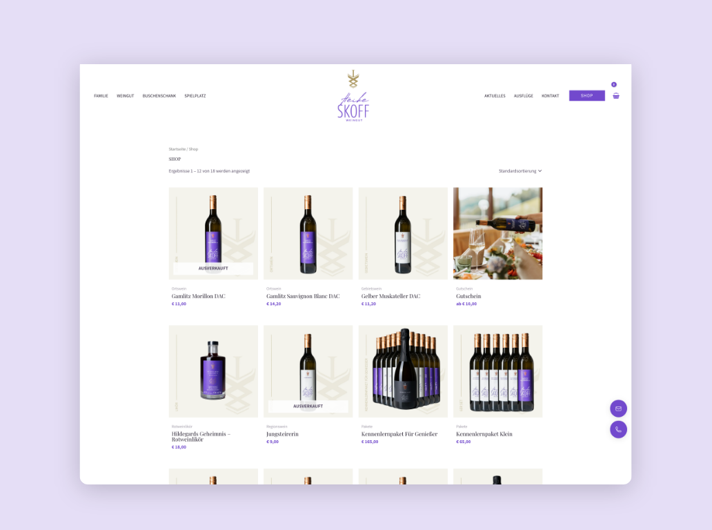 Desktop-Screenshot des Wein-Onlineshops.