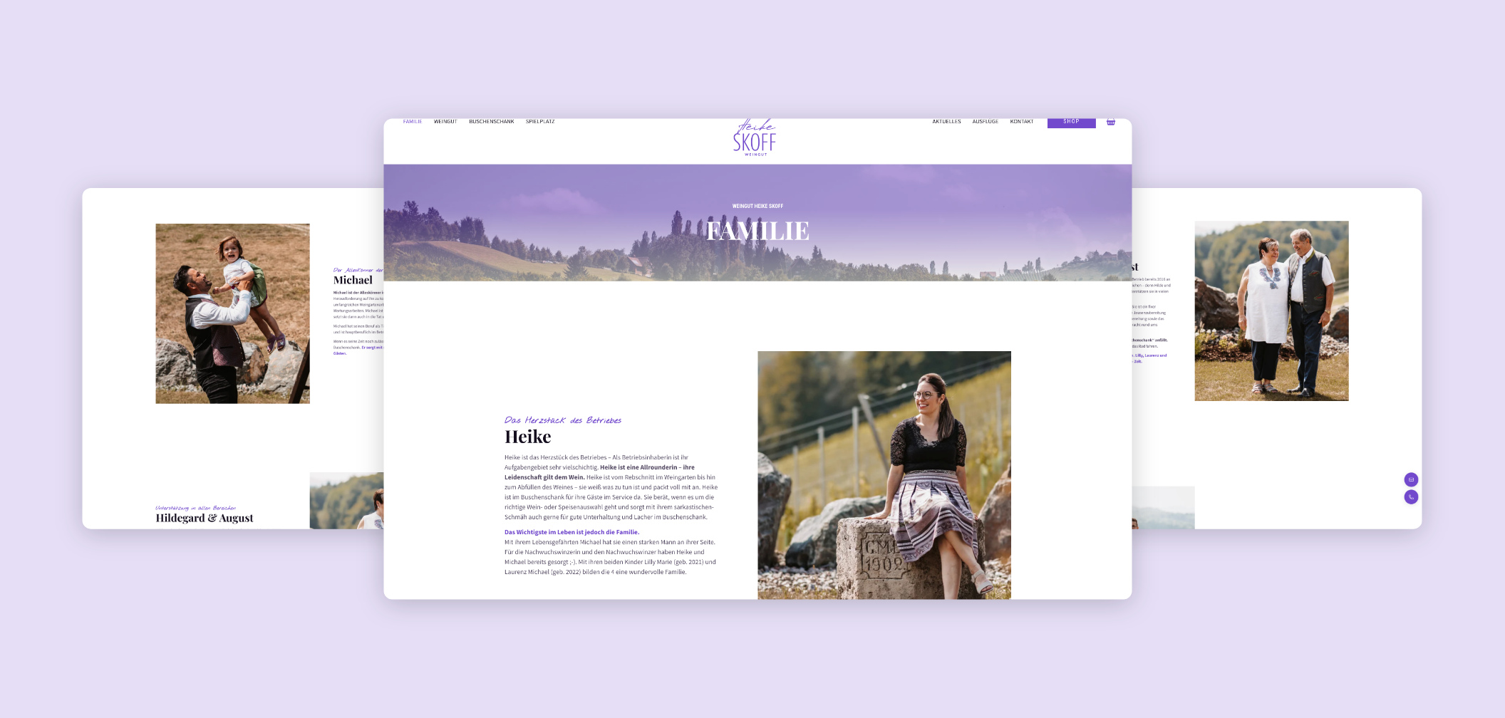 Drei Desktop-Screens mit der gesamten Familie Skoff.