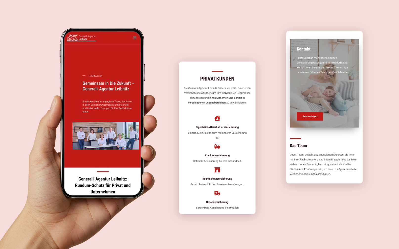 Drei Smartphone-Screens der Startseite mit Vorteilen.