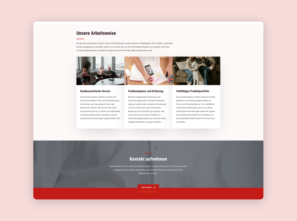 Desktop-Screenshot zur Arbeitsweise der Versicherung Agentur Leibnitz.