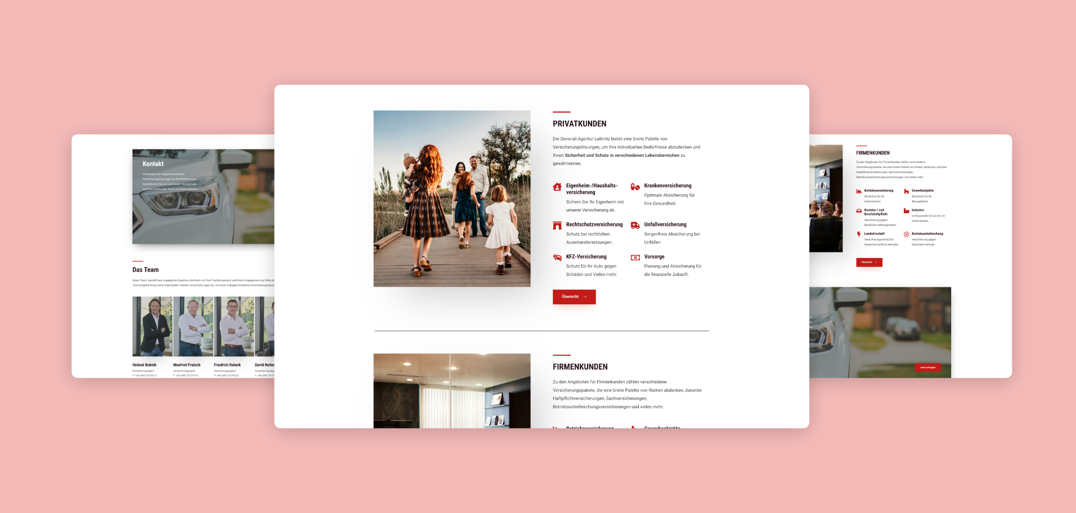 Drei Desktop-Screenshots mit Vorteilen und einer „Über uns“-Seite des VSÖ – Sportwissenschaft.