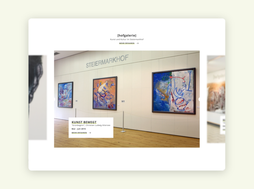 Desktop-Screenshot mit einem Fullscreen-Bildslider des Steiermarkhofs mit stimmungsvollen Impressionen.