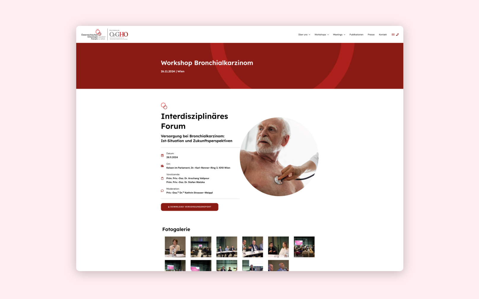 Desktop-Screenshot zum Thema Workshops des Österreichischen Onkologie Forums.