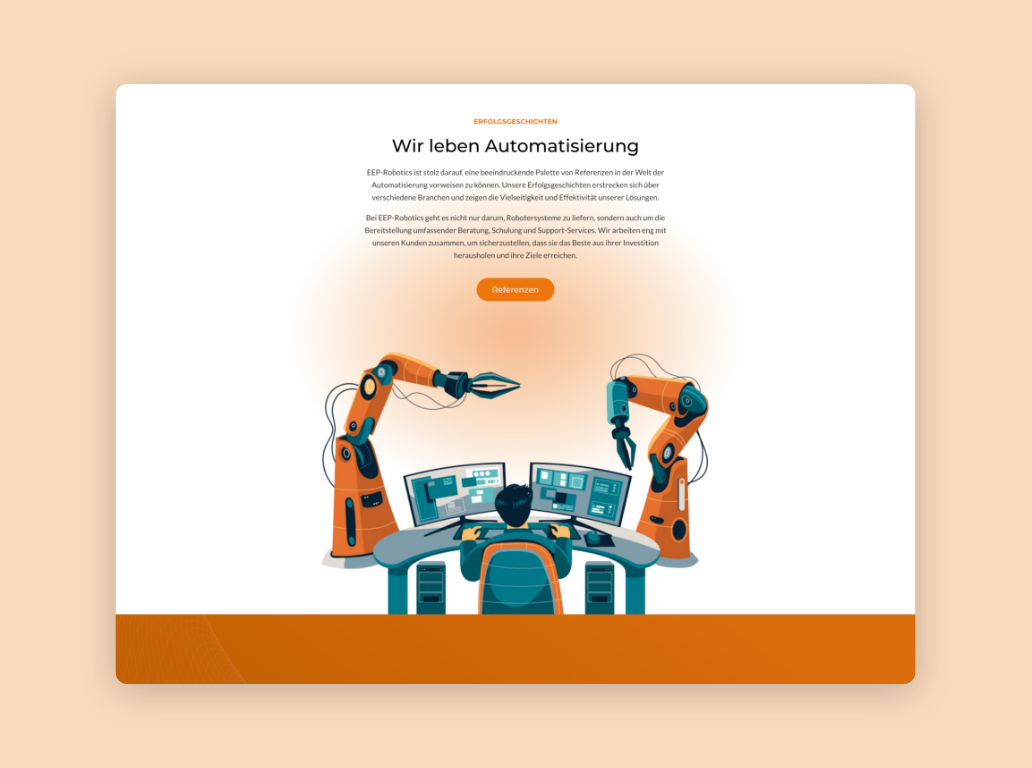Desktop-Screenshot mit dem Claim „Wir leben Automatisierung“ von EEP Robotics.