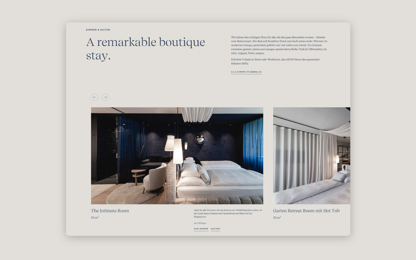 Desktop-Screenshot eines Zimmers im Aeon Wellnesshotel.