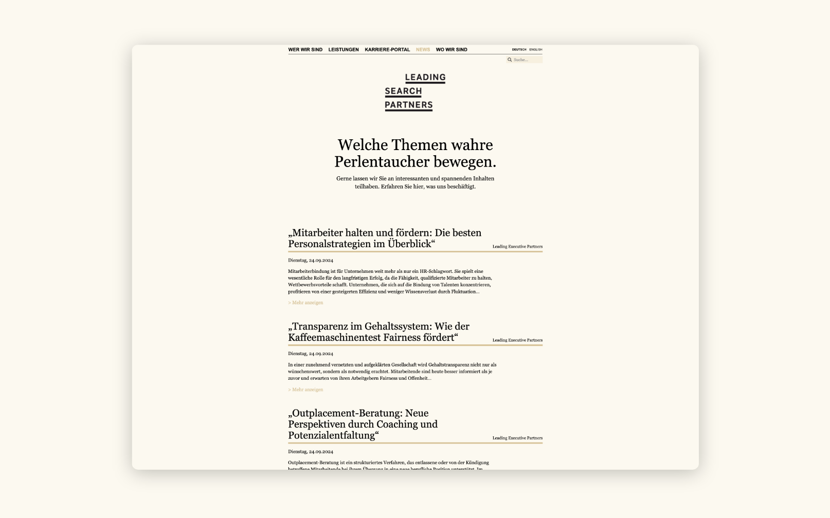 Desktop-Screenshot der Blog-Seite von Leading Search Partners.