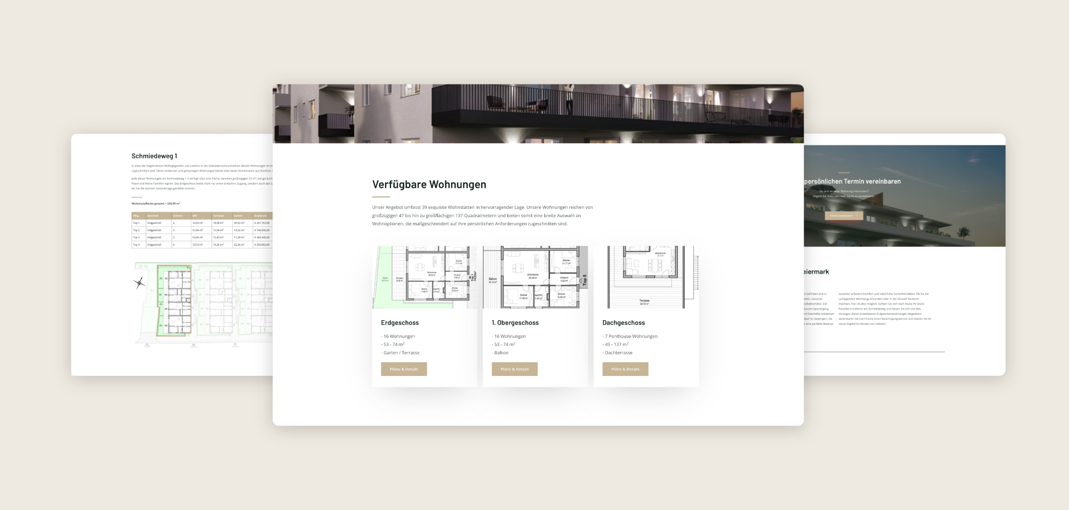 Desktop-Screenshot mit drei Wohnungen in Kachelansicht.