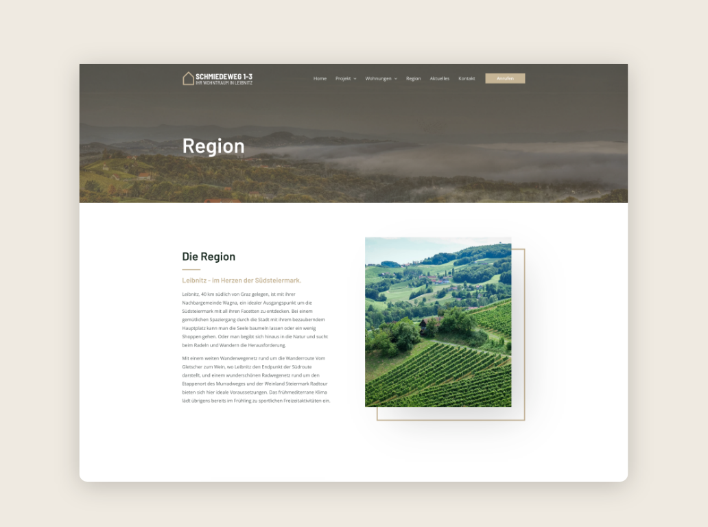 Desktop-Screenshot mit Text und Bild zur Umgebung der Wohnung.