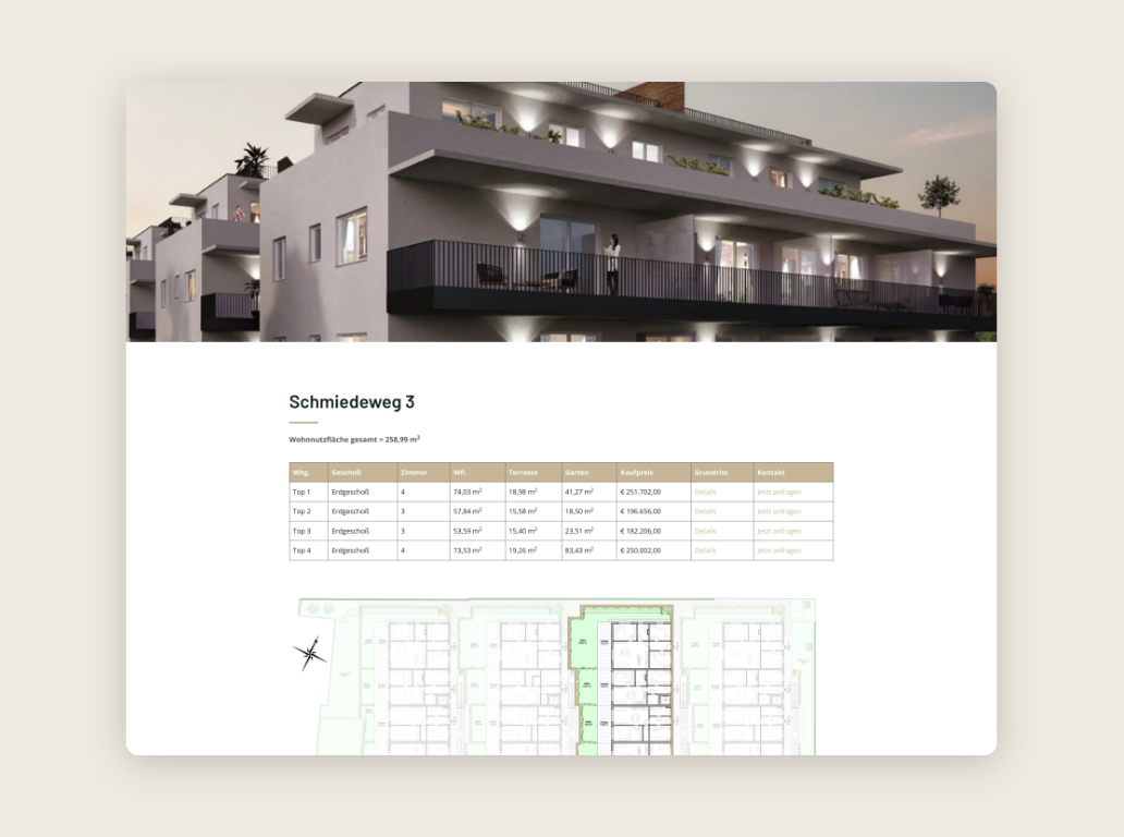 Desktop-Screenshot mit detaillierter Erklärung und Wohnungsplan.