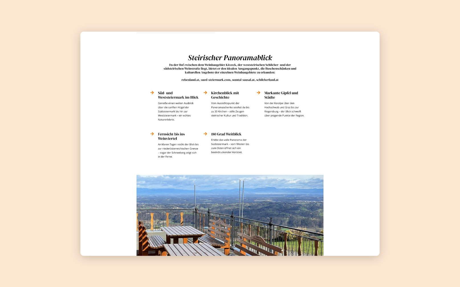 Desktop-Screenshot zu den Vorteilen der Panoramaschenke Tertinek.