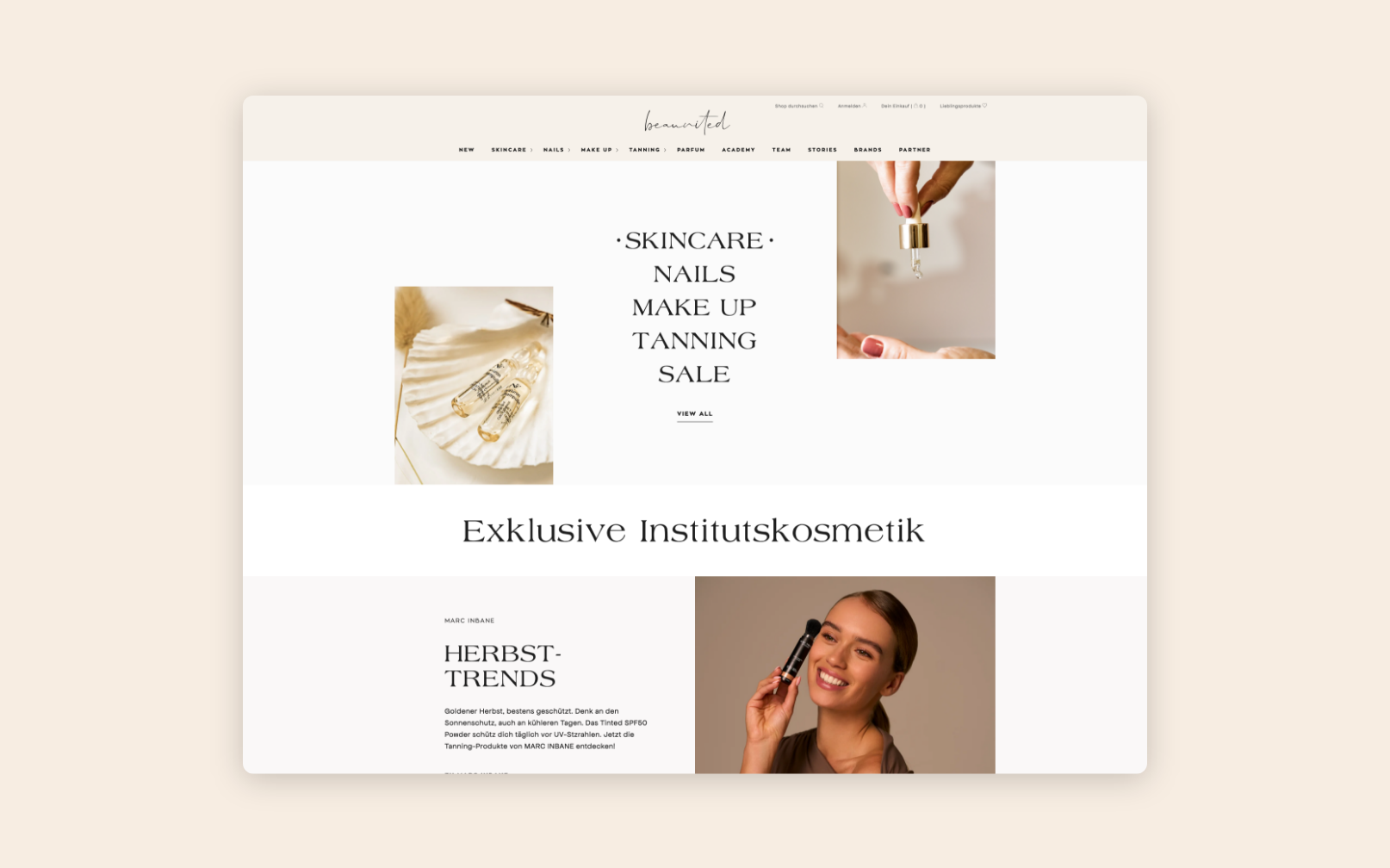Desktop-Screens der Startseite mit Header-Bereich, Bildern und Text.