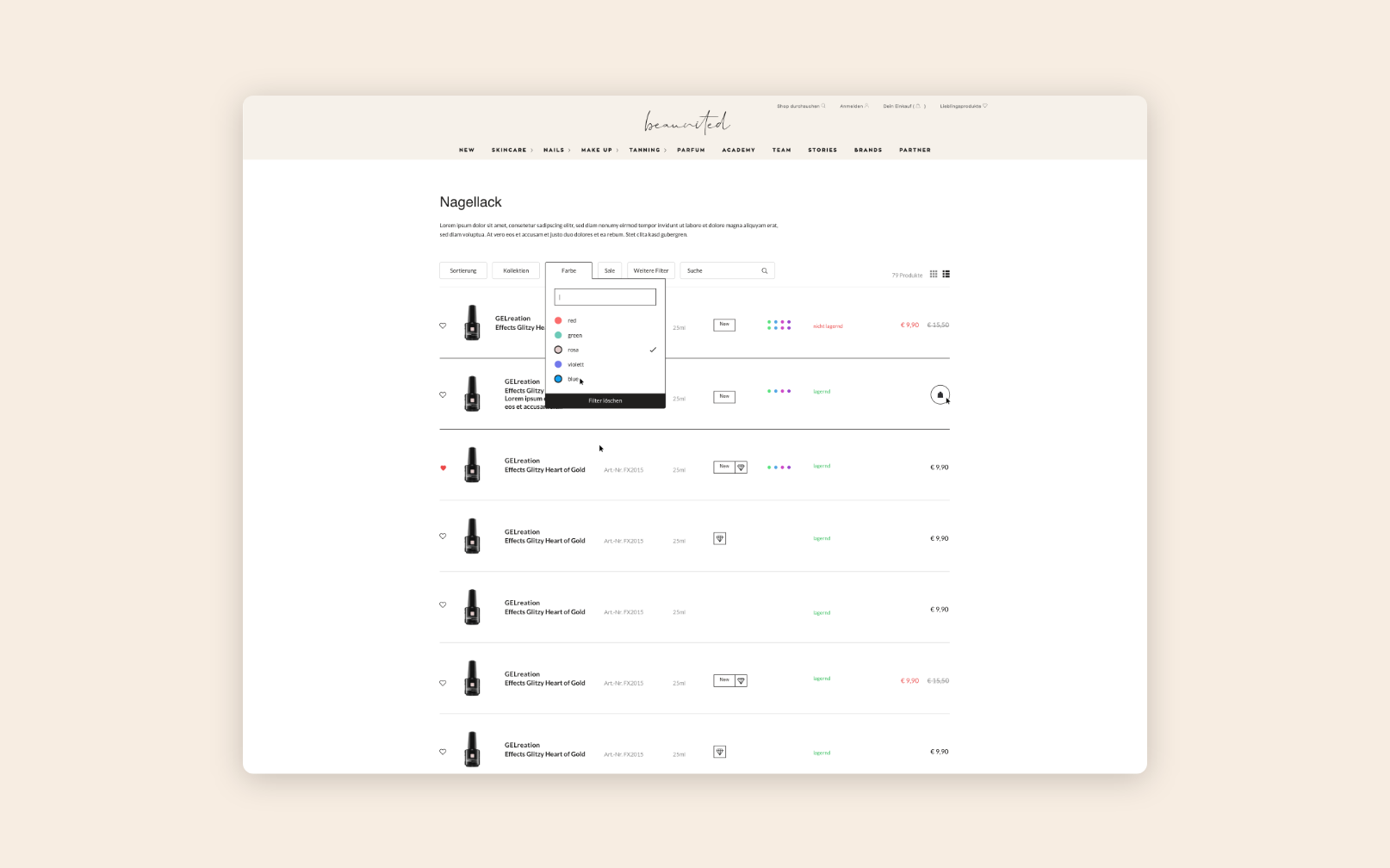 Desktop-Screens mit einer klassischen Produktlistenansicht.