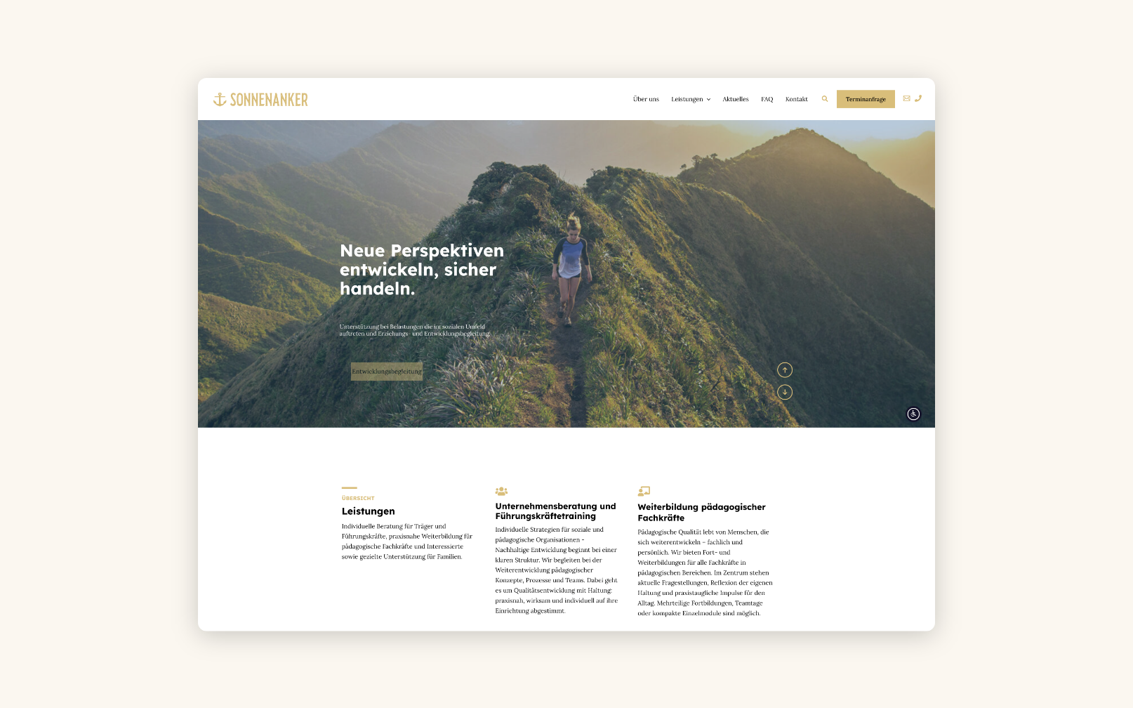 Desktop-Screenshot mit den Vorteilen von Sonnenanker.