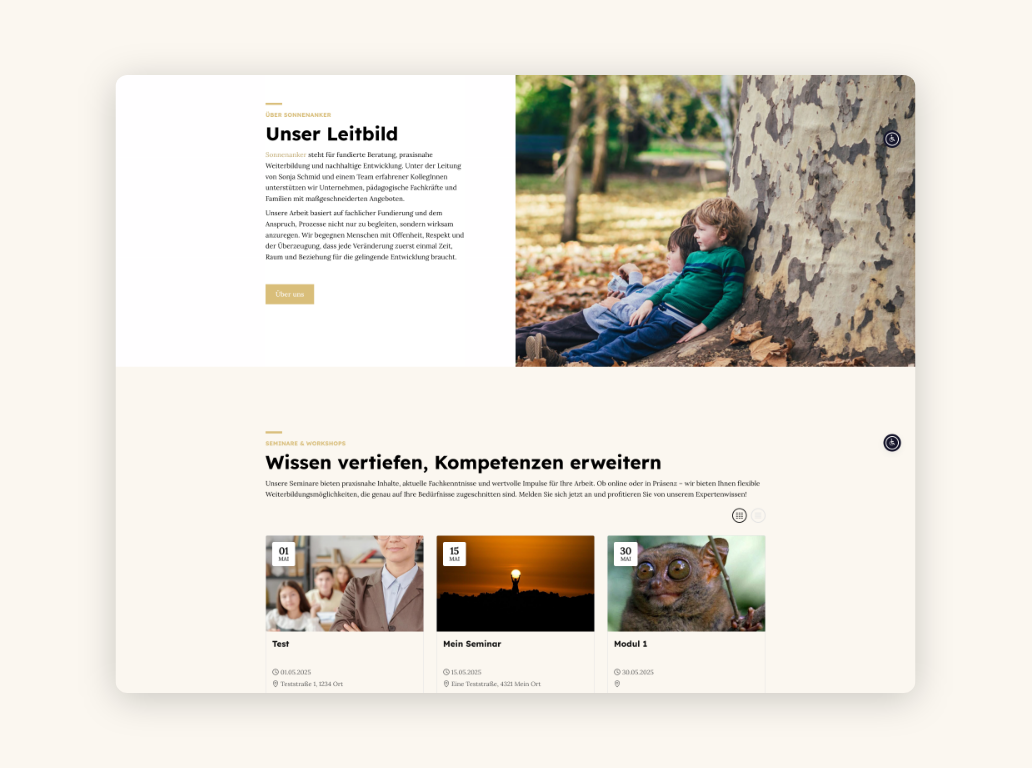 Desktop-Screenshot mit einer „Unsere Leitbilder“-Erklärung.