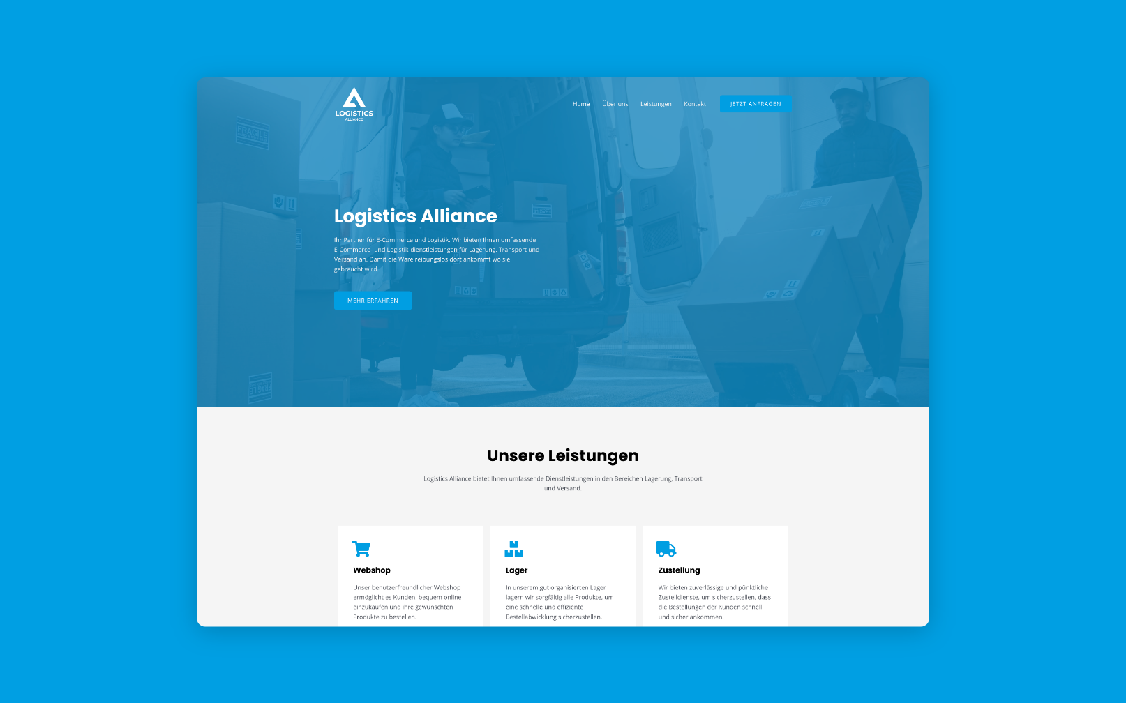 Desktop-Screenshot mit der Leistungsübersicht von Logistics Alliance.
