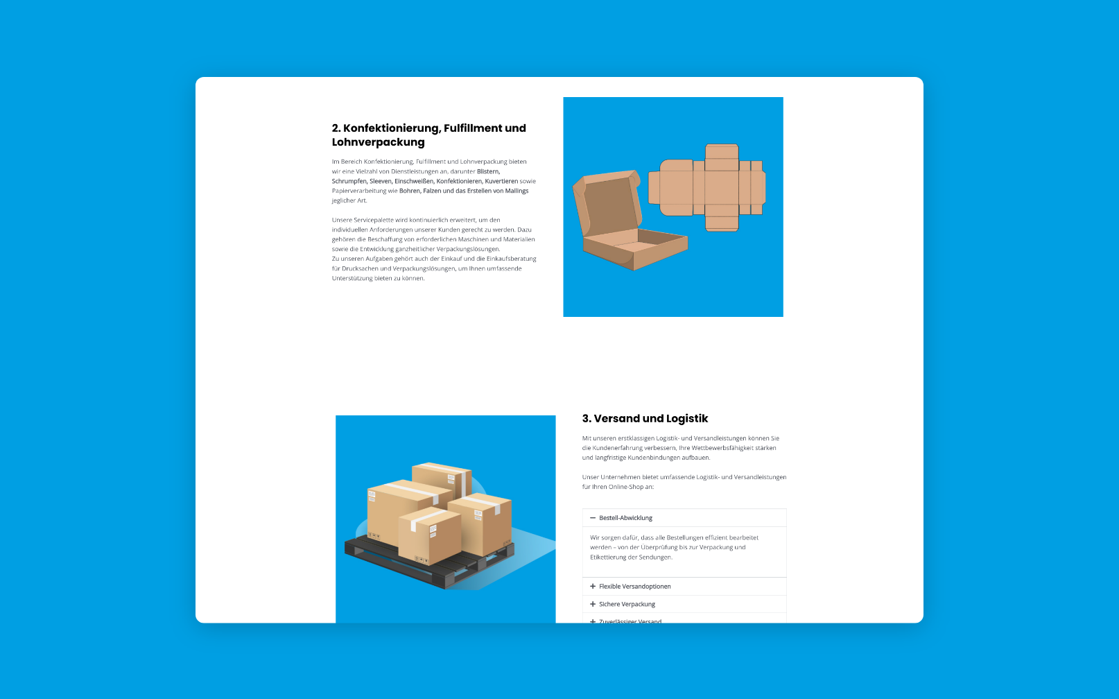 Desktop-Screenshot mit Schritt-für-Schritt-Erklärung der Logistikabwicklung.