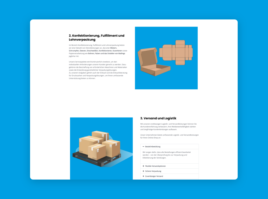 Desktop-Screenshot mit Schritt-für-Schritt-Erklärung der Logistikabwicklung.