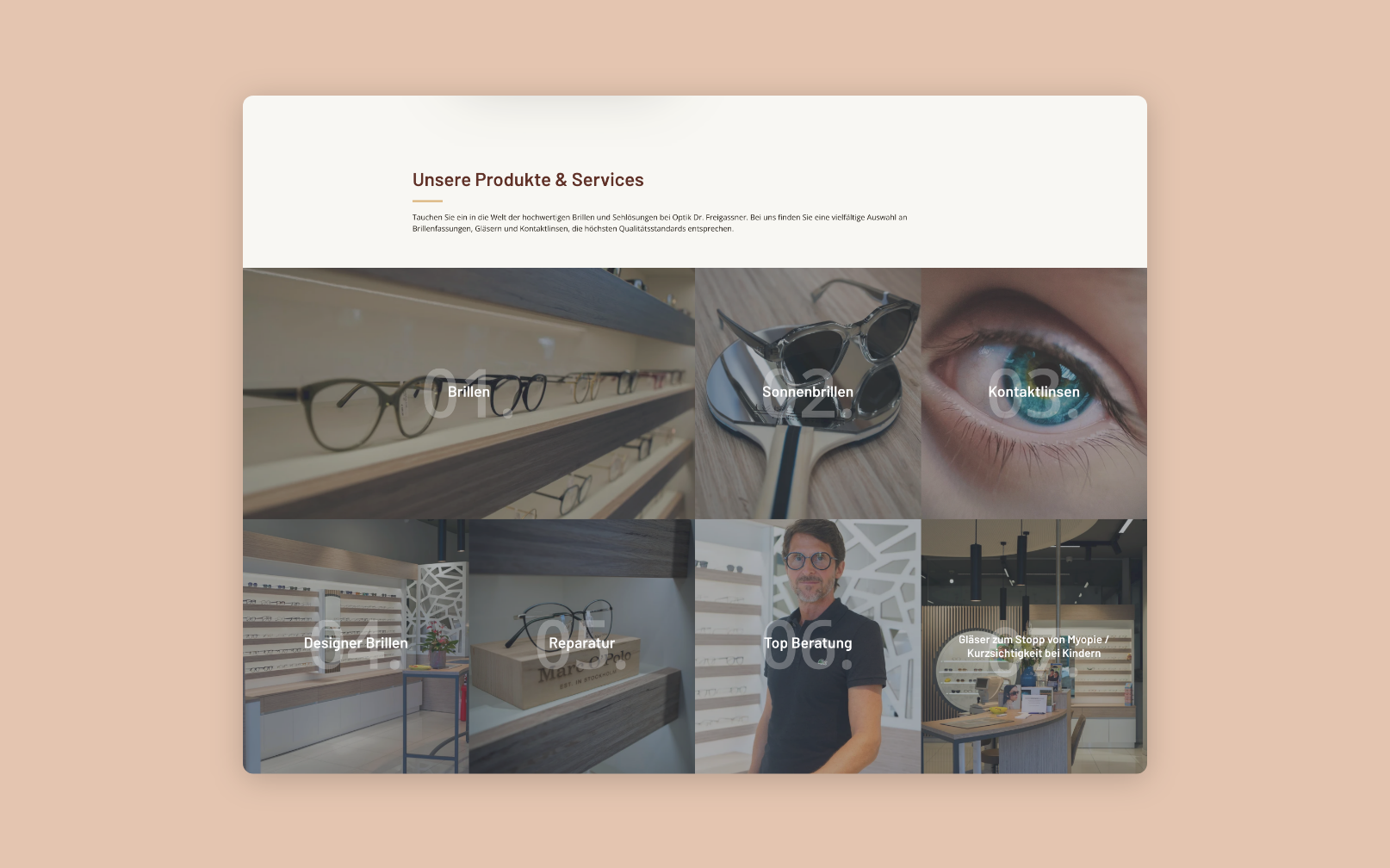 Desktop-Screenshot mit Kacheln zu Vorteilen und Angeboten.