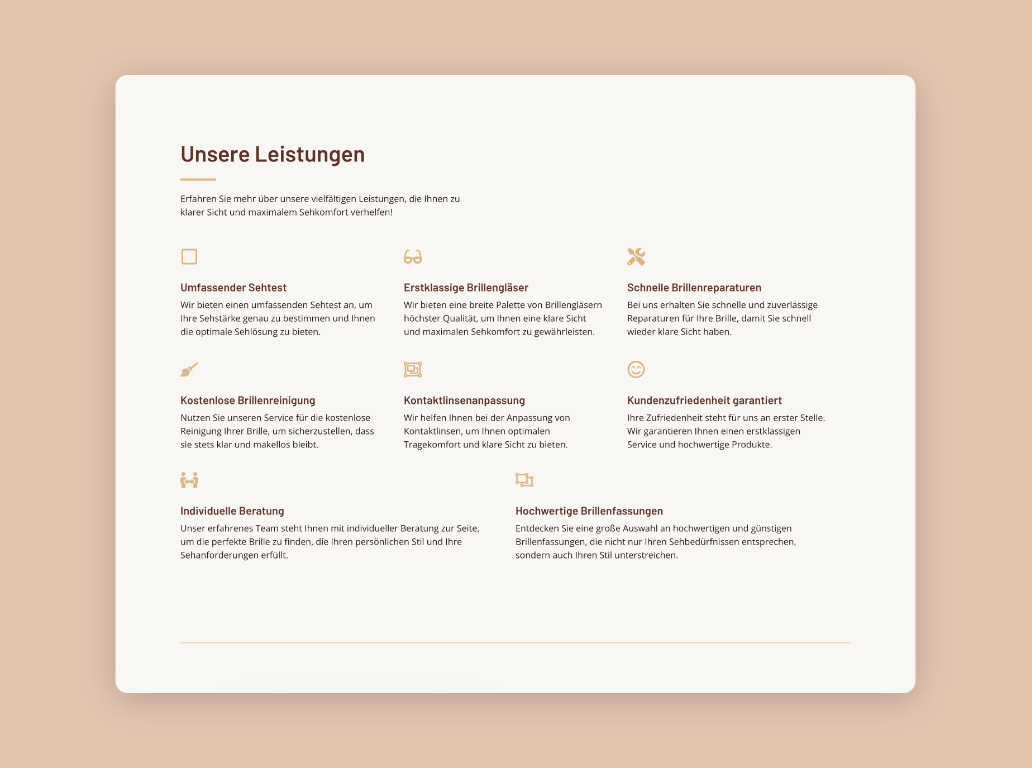 Desktop-Screenshot der Leistungsübersicht von Optik Dr. Freigassner.