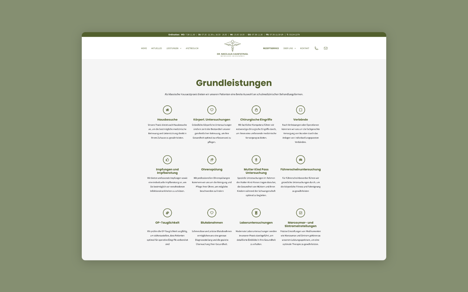 Desktop-Screenshot der Grundleistungen mit strukturierter Leistungsübersicht.