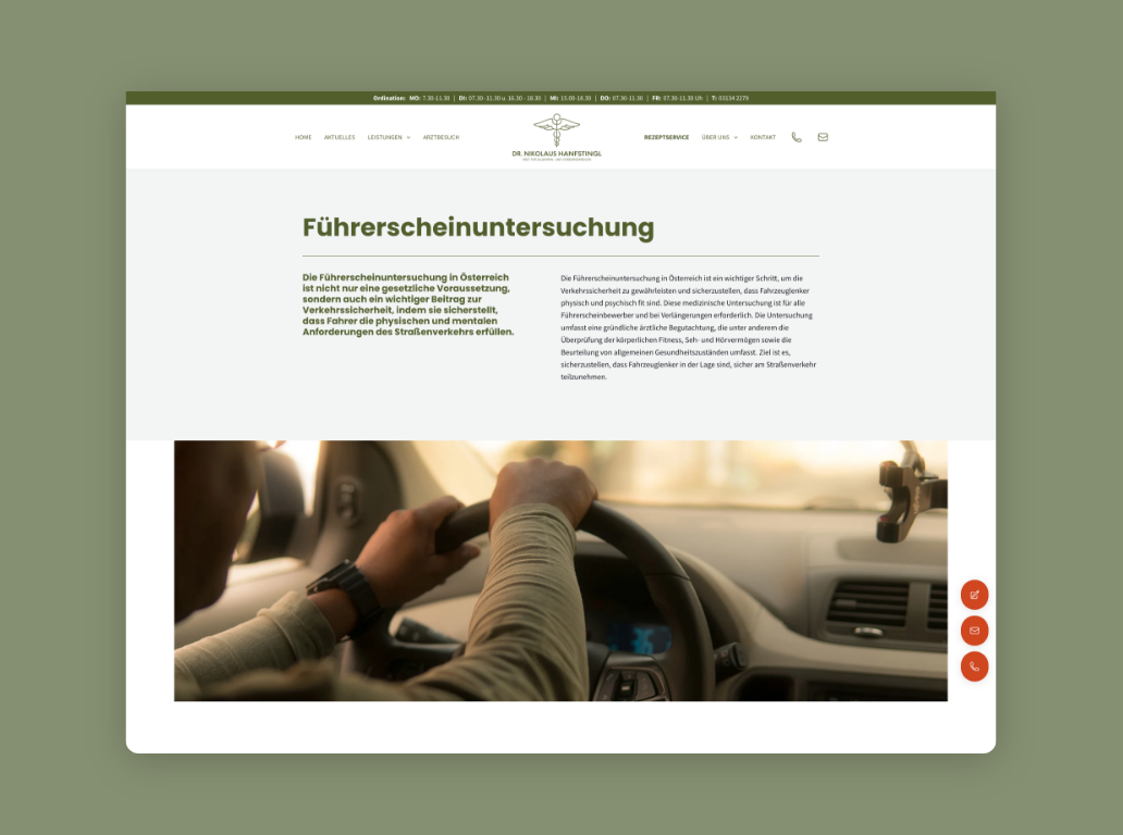 Desktop-Screenshot der Führerscheinprüfung mit Text und einem Bild einer fahrenden Person.