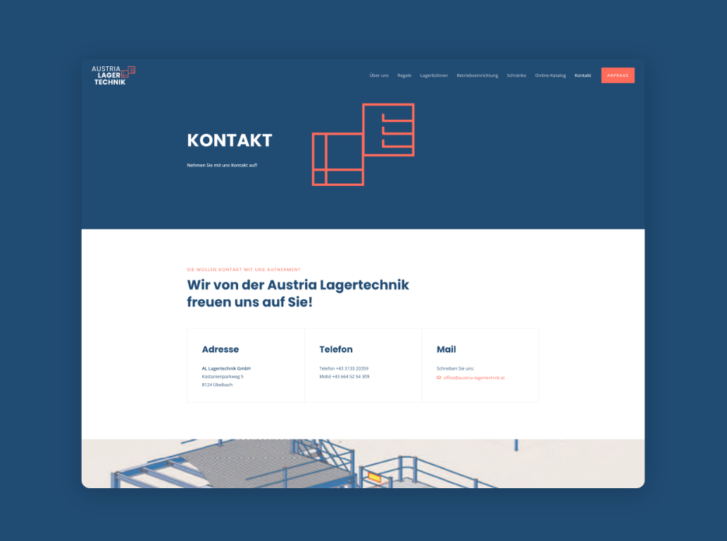 Desktop-Screenshot der Kontaktseite mit allen Kontaktdaten und Kontaktmöglichkeiten.