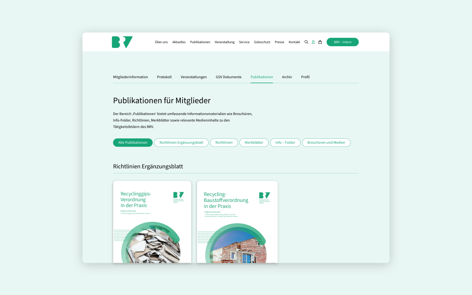 Desktop-Screenshot der Publikationsübersicht für Mitglieder, auf der Print-Ausgaben bestellt werden können.
